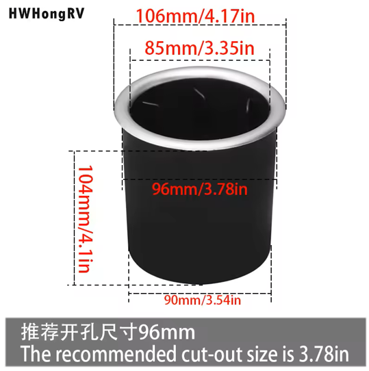 90mm Universal Black ABS Plastic Universal Cup Holders with Inserts Bottle for Car Boat Truck Marine RV campervan