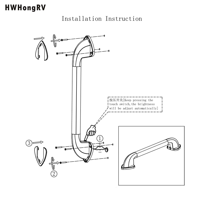 HWHongRV marine yacht 12V 24V LED RV Entry Door Grab Handle white Lighted Assist Bar Motorhome Caravan
