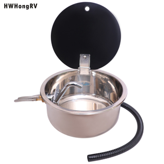 HWHongRV caravan accessories motorhome Campervan Stainless Steel Sink with glassed Lid boat folding basin integrated tap