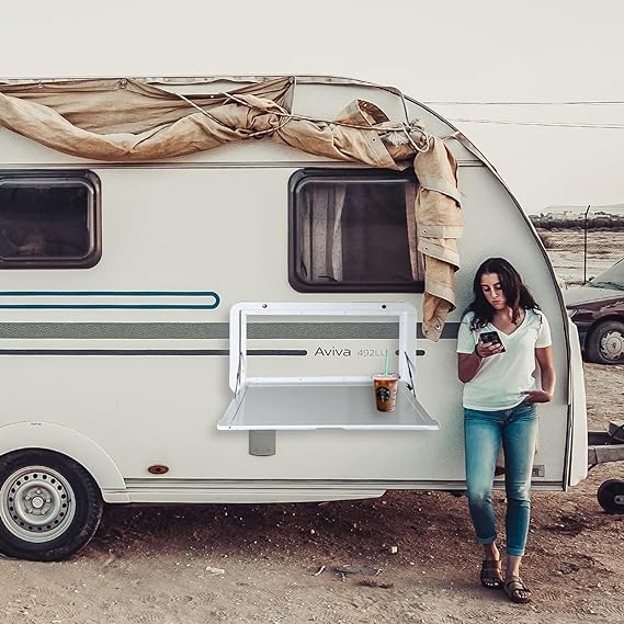 Foldable Rv Tables, 31.5 x 17.7 inchs Campervan Outside Picnic Wall Mounted Table, Premium Aluminum Alloy Folding Wall Table Lockable Wall Table Kit for Campervans and Motorhomes