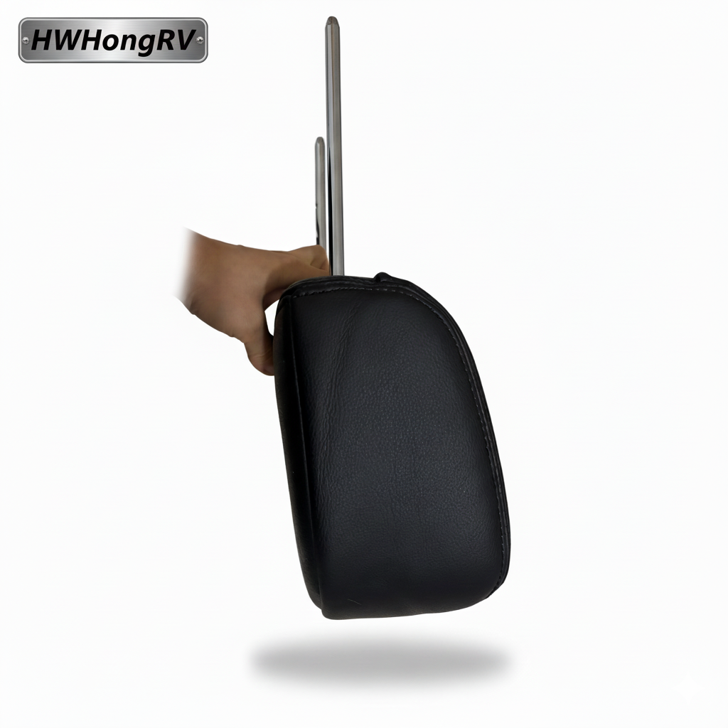 Adjustable Car Seat Headrest Black Leather | Universal Auto Seat Neck Support | 150mm Center 10mm Rods | Replacement Car Accessories