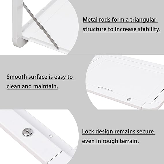 Foldable Rv Tables, 31.5 x 17.7 inchs Campervan Outside Picnic Wall Mounted Table, Premium Aluminum Alloy Folding Wall Table Lockable Wall Table Kit for Campervans and Motorhomes
