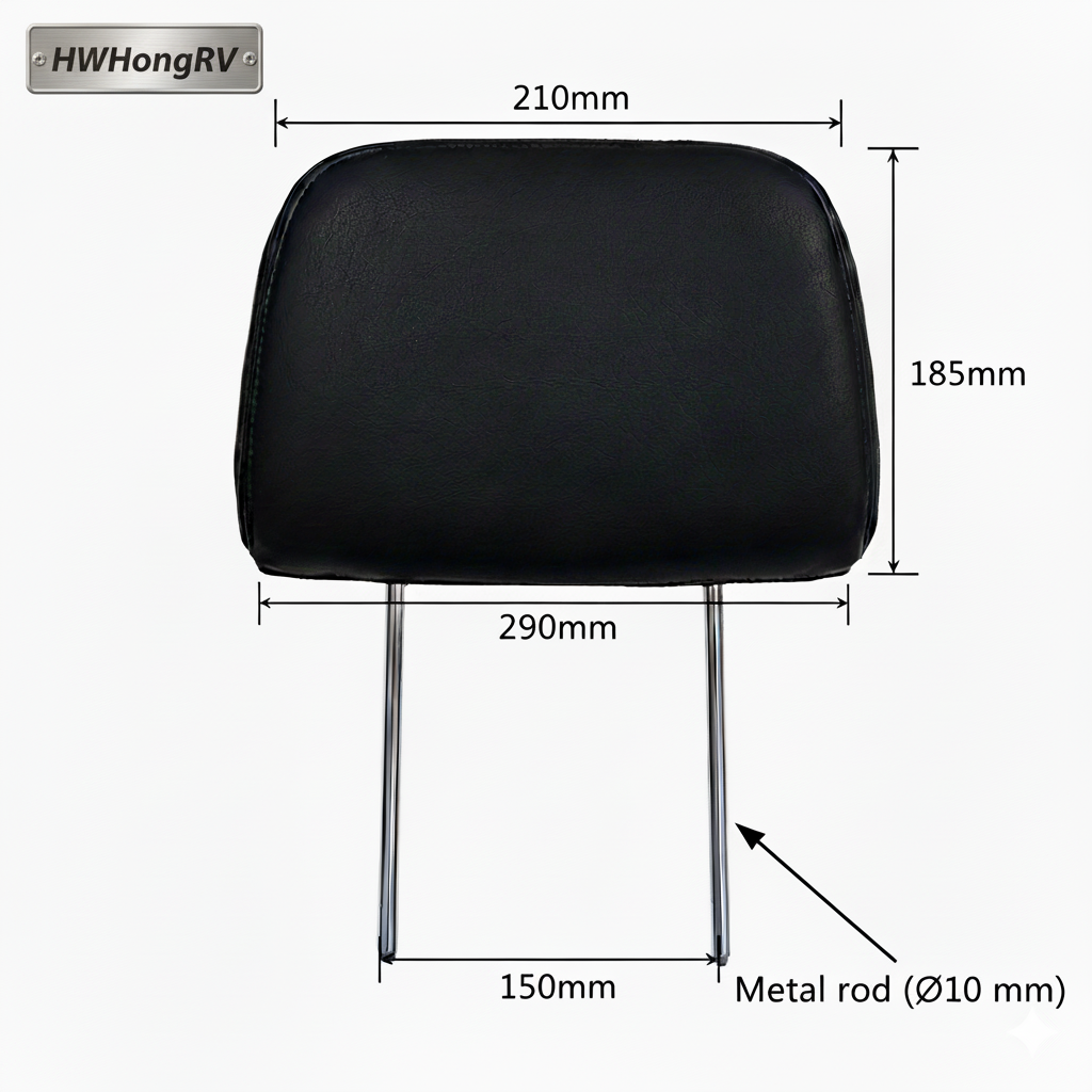 Adjustable Car Seat Headrest Black Leather | Universal Auto Seat Neck Support | 150mm Center 10mm Rods | Replacement Car Accessories