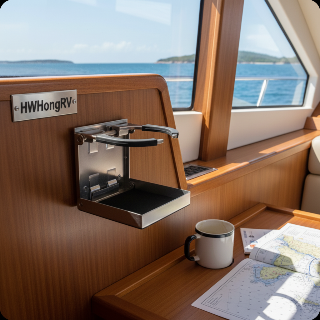 Marine Grade 304 Stainless Steel Adjustable Folding Cup Holder - Wall Mounted Drink Holder for Boat, RV & Yacht