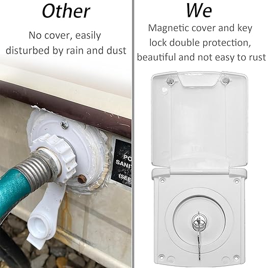 Water Inlet with Cover Gravity Water Fill Inlet with Square Bayonet Style Cap Magnetic Attraction And Lock Keys, City Fresh Water Connection for Rv Camper Motorhome Boats